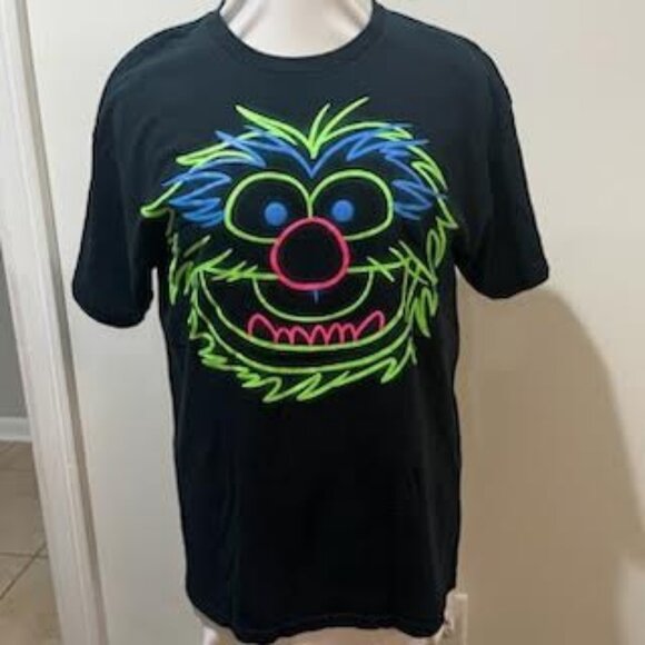 Disney The Muppets Animal Cotton Short Sleeve Neon Black Graphic Tee Men's L - Picture 1 of 3